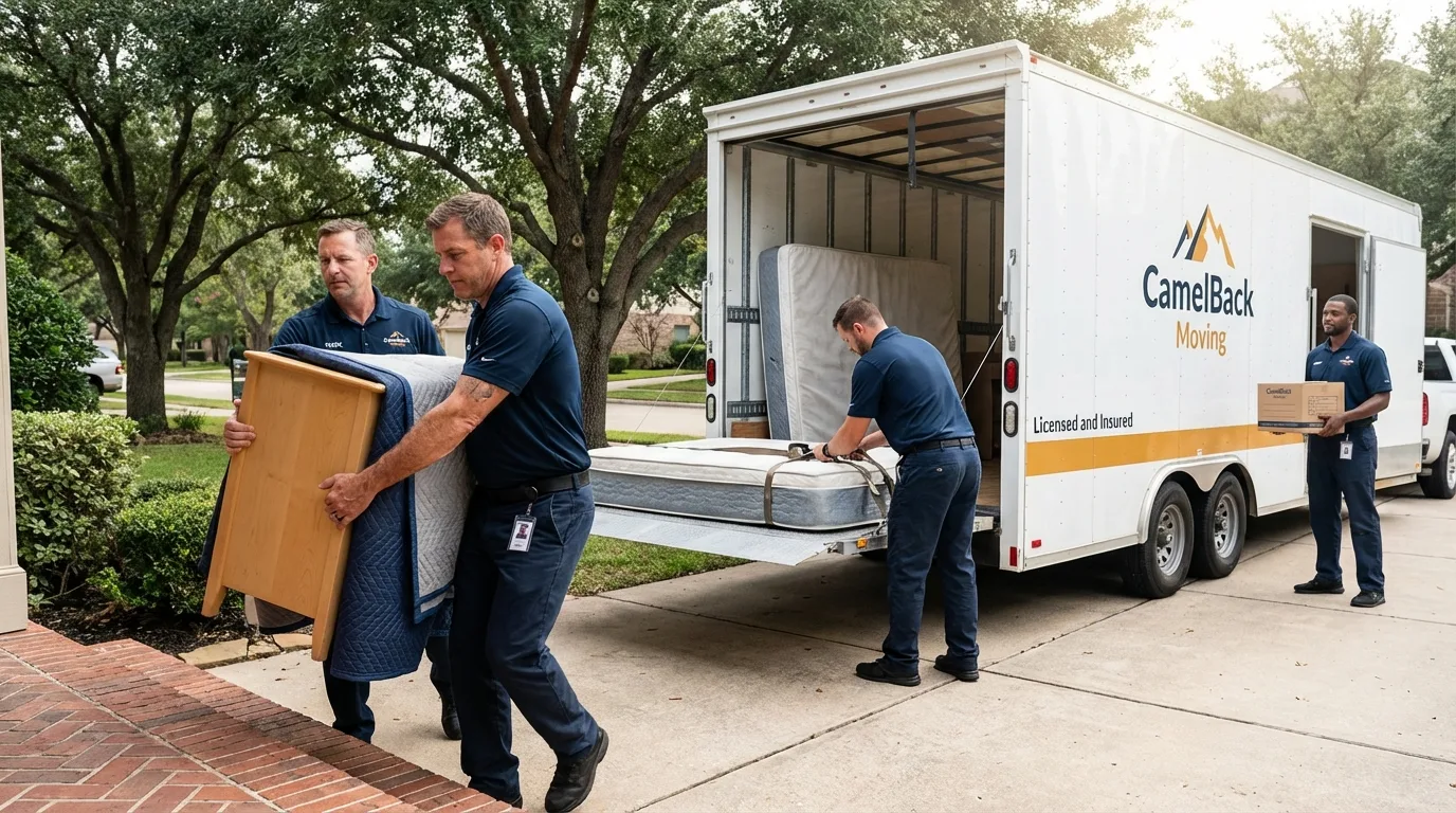 Crew loading residential truck for cross-state move from Valdese, NC