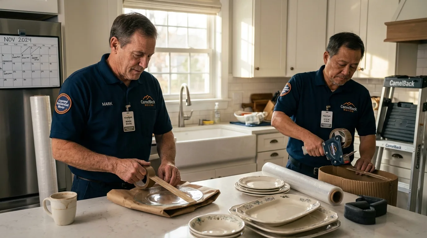 Professional crew packing kitchen dishware in Valdese, NC